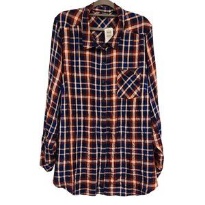 Torrid Womens 4X Milly Plaid Button-Front Shirt Long Sleeve 100% Rayon Multicolo